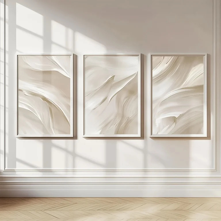 Beige Abstract Posters Print Set of 3, White Brush Strokes Wall arts Neutral Soft Tones Minimalis... | Walmart (US)