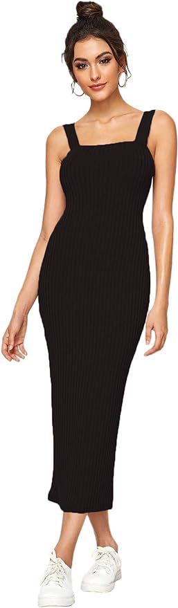 Verdusa Women's Sleeveless Slit Back Ribbed Bodycon Midi Tank Dress | Amazon (US)