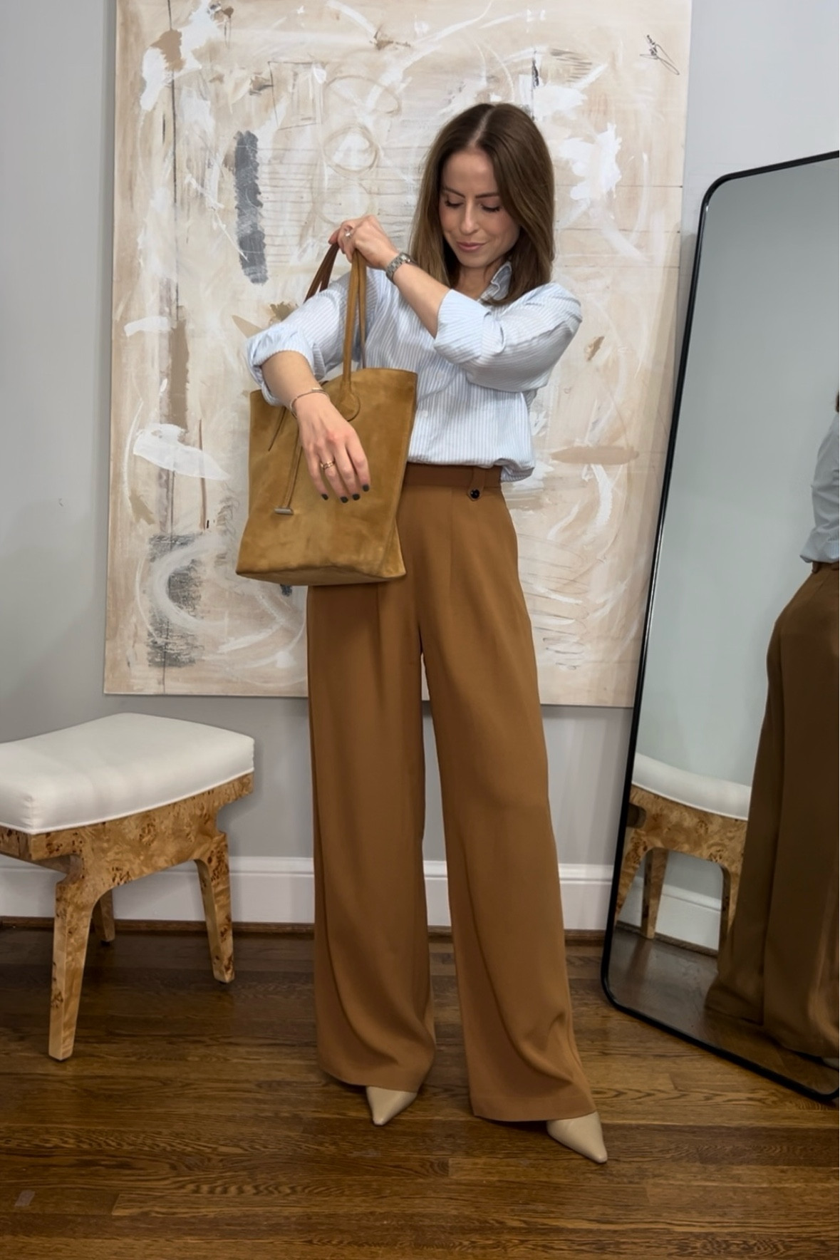 Light blue for fall: With Nothing Underneath shirt, Sezane trousers, Little Liffner bag, Sam Edelman shoes 

#LTKstyletip 

#LTKSeasonal