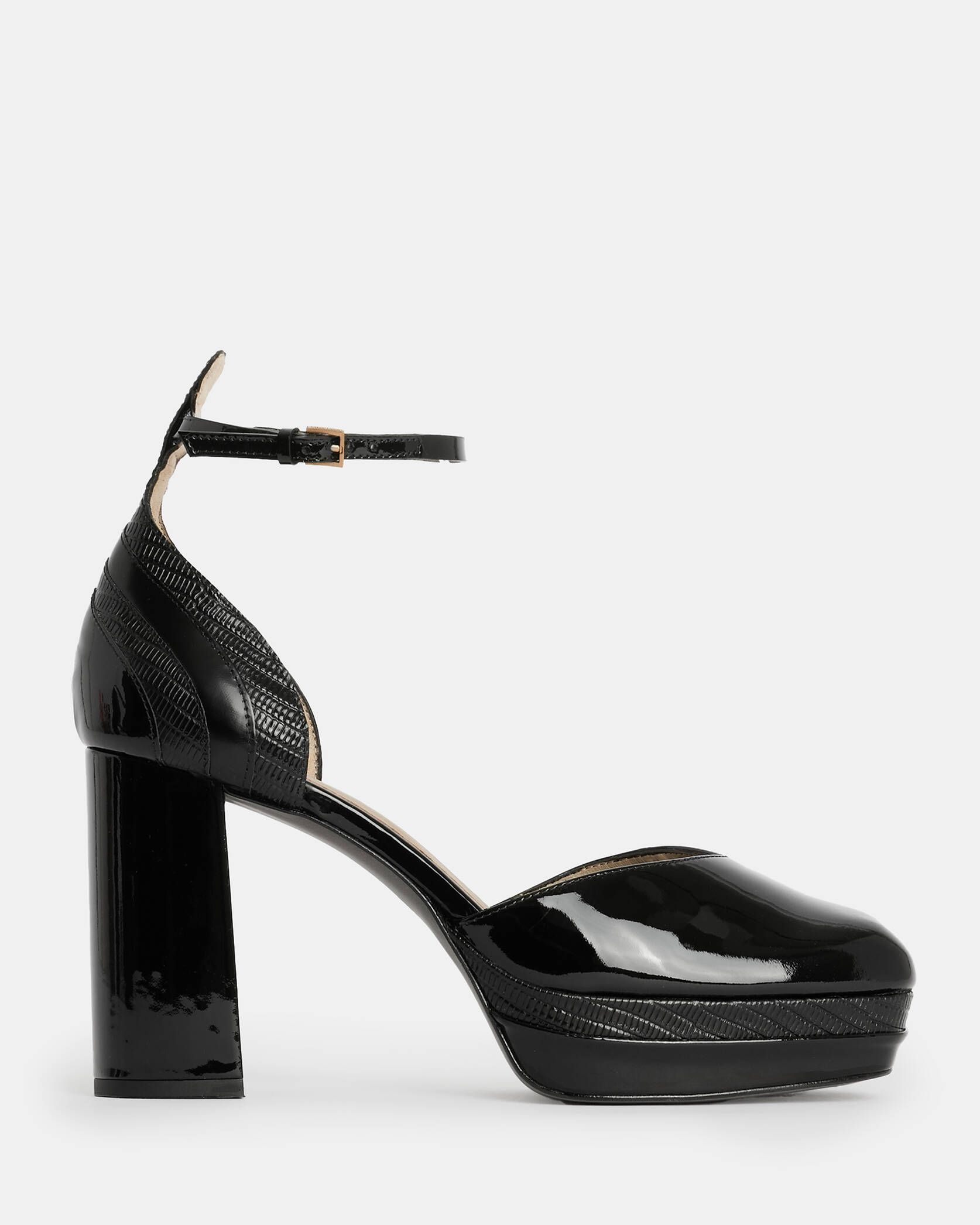 Tiffany Leather Square Platform Heels BLACK SHINE | ALLSAINTS | AllSaints UK