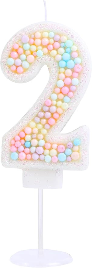 EAKE Number 2 Birthday Candle 3D Macaron Glitter 2 Candle Birthday Girl Women Sweet Theme 2nd Bir... | Amazon (US)