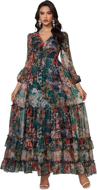 Womens Summer Dresses,Floral Patterns Vintage Elegant Cocktail Long Sleeve Boho Casual Maxi Weddi... | Amazon (US)