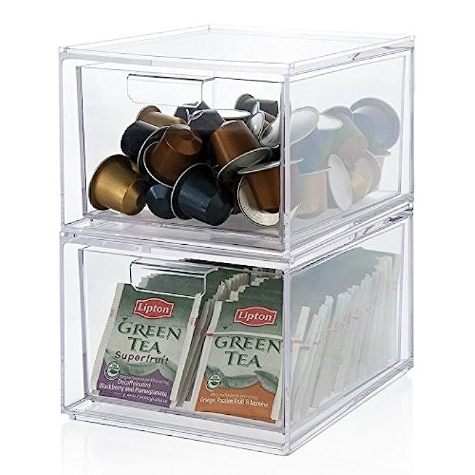 Stackable Clear Plastic Coffee Pod and Tea Bag Organizer Drawers | set of 2 | Amazon (US)