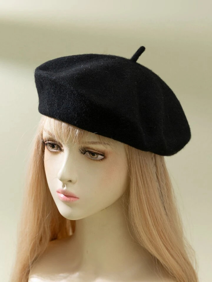 1pc Solid Color Knitted Felt Beret Hat For Women, Elegant Japanese-Style Design, Suitable For Dai... | SHEIN