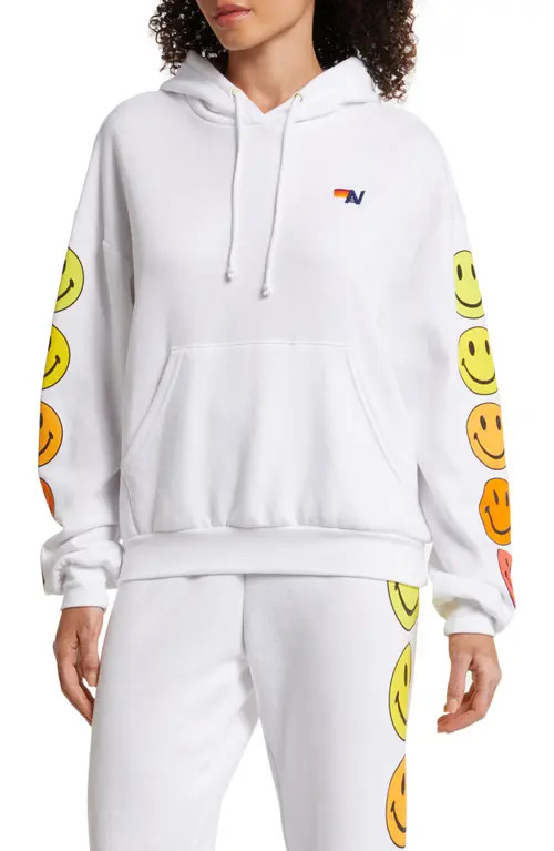 Aviator Nation Smiley Graphic Hoodie in White at Nordstrom, Size Small | Nordstrom