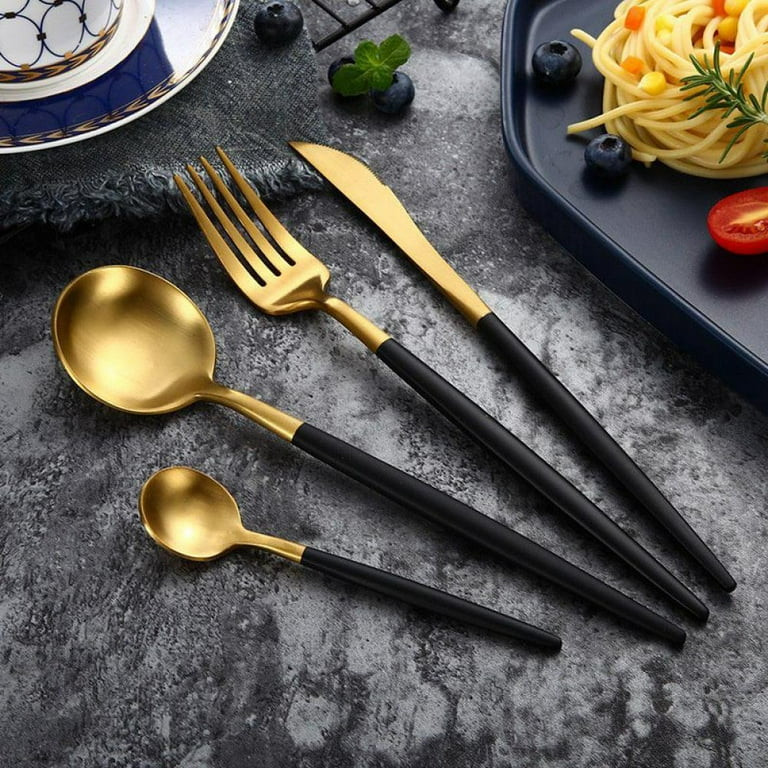 Black Gold Flatware , Matte Black Handle 18/10 Stainless Steel Tableware Sets for 4 Including For... | Walmart (US)
