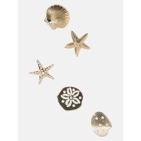 Time and Tru Women's Charm Pack for Lightweight Beach Tote Bags, Seashells | Walmart (US)