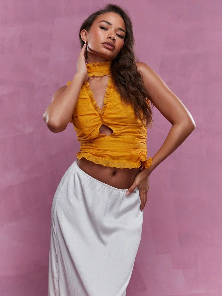 MISSGUIDED Asymmetric Cut Out Ruched Tank Top With Neck Scrunchie | SHEIN