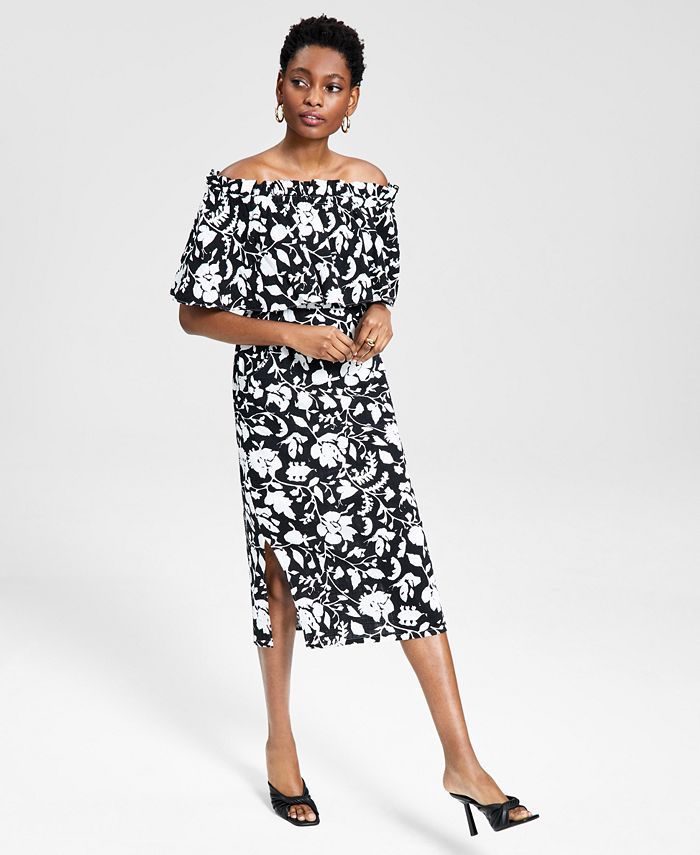 INC International Concepts Cotton Floral-Print Off-The-Shoulder Midi Dress, Created for Macy's & ... | Macys (US)