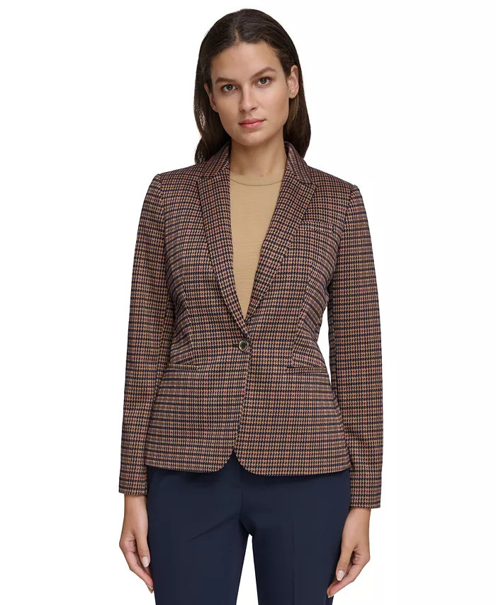 Women's One-Button Plaid Blazer | Macy's