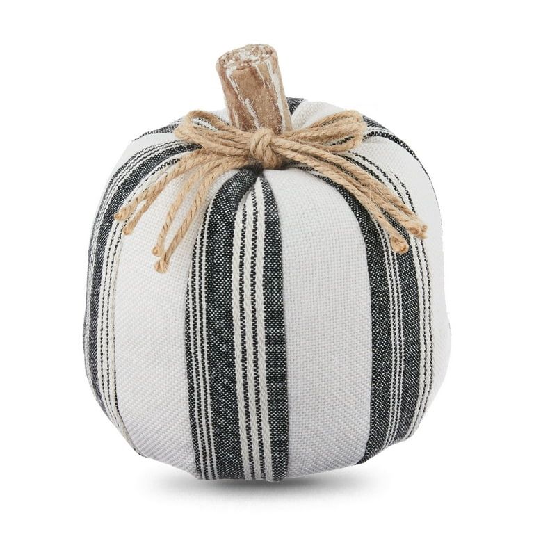 Harvest Black & White Stripe Fabric Pumpkin Decoration, 7", Fall Table Decor by Way To Celebrate | Walmart (US)