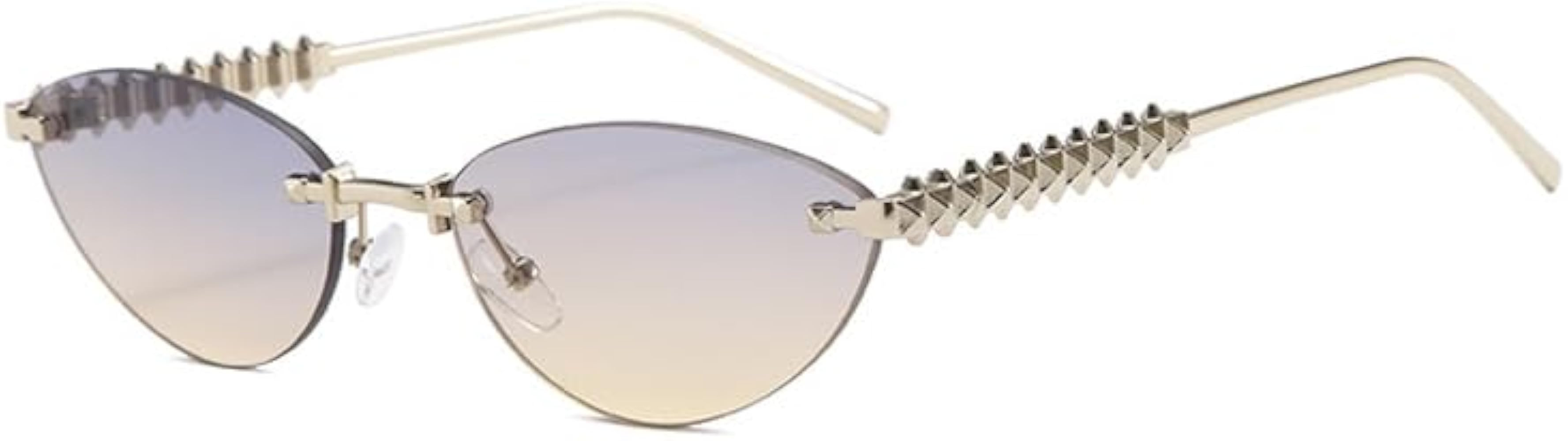 Trendy Rimless Cat Eye Metal Sunglasses Vintage Small Oval Eyewear UV400 Protection for Women Men... | Amazon (US)