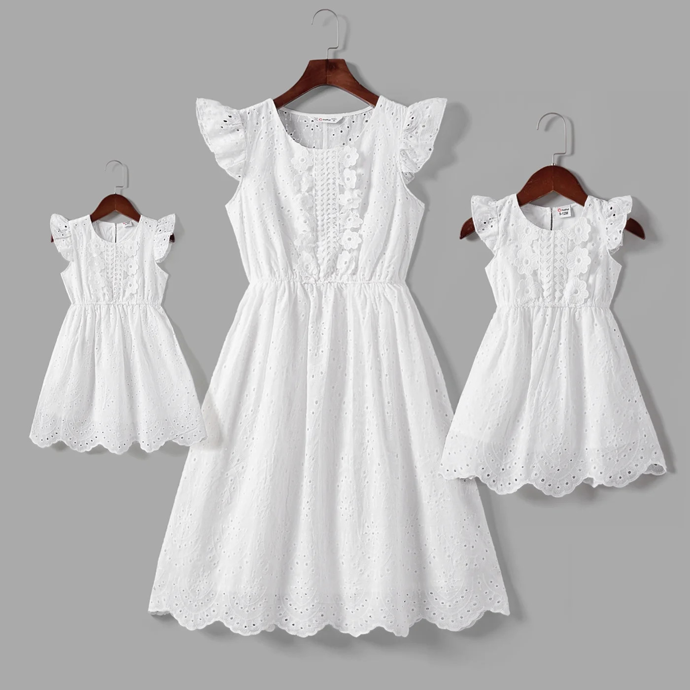 PatPat Mommy and Me White Eyelet Embroidered Flutter-sleeve Dresses | Walmart (US)