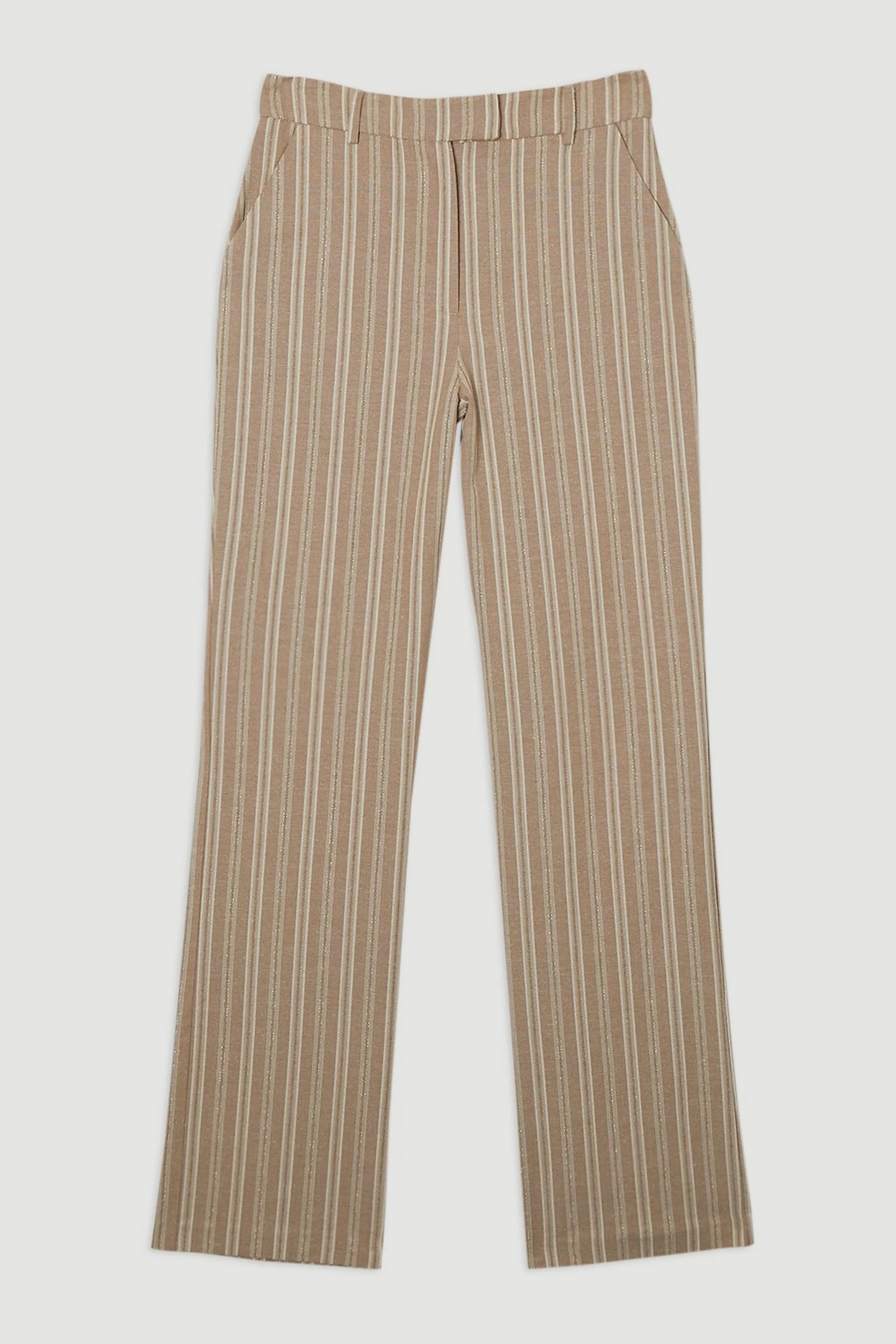 Linen Sparkle Stripe Tailored Wide Leg Tailored Trouser | Karen Millen | Karen Millen UK + IE + DE + NL