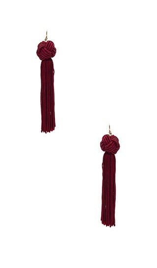 Vanessa Mooney Astrid Knotted Tassel Earrings in Burgundy | Revolve Clothing