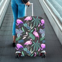 Flamingo Luggage Cover, Pink Purple Tropical Leaves Aesthetic Print Suitcase Carry On Bag Washable Protector Travel Designer Zipper Gift | Etsy (US)