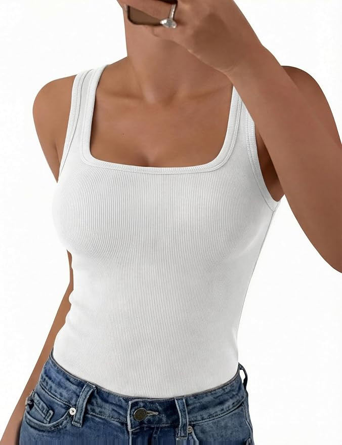 Aottori Women Tank Top Summer Sleeveless Vest Tops UK Ladies Square Neck Camisole Shirts Ribbed F... | Amazon (UK)