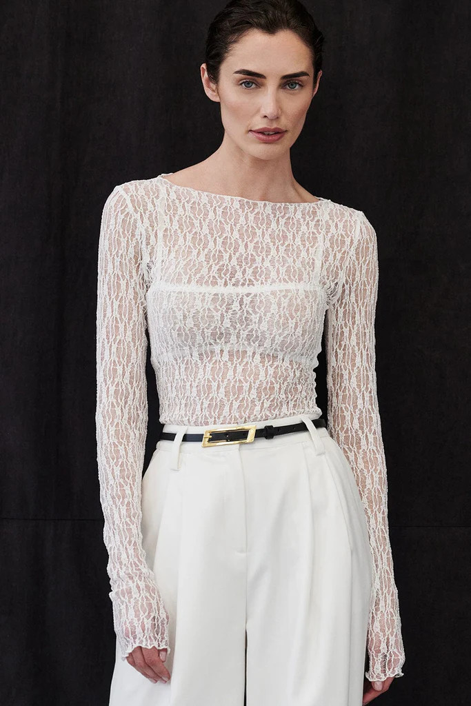 LIZZIE WHITE LACE LONG SLEEVE TOP | DISSH