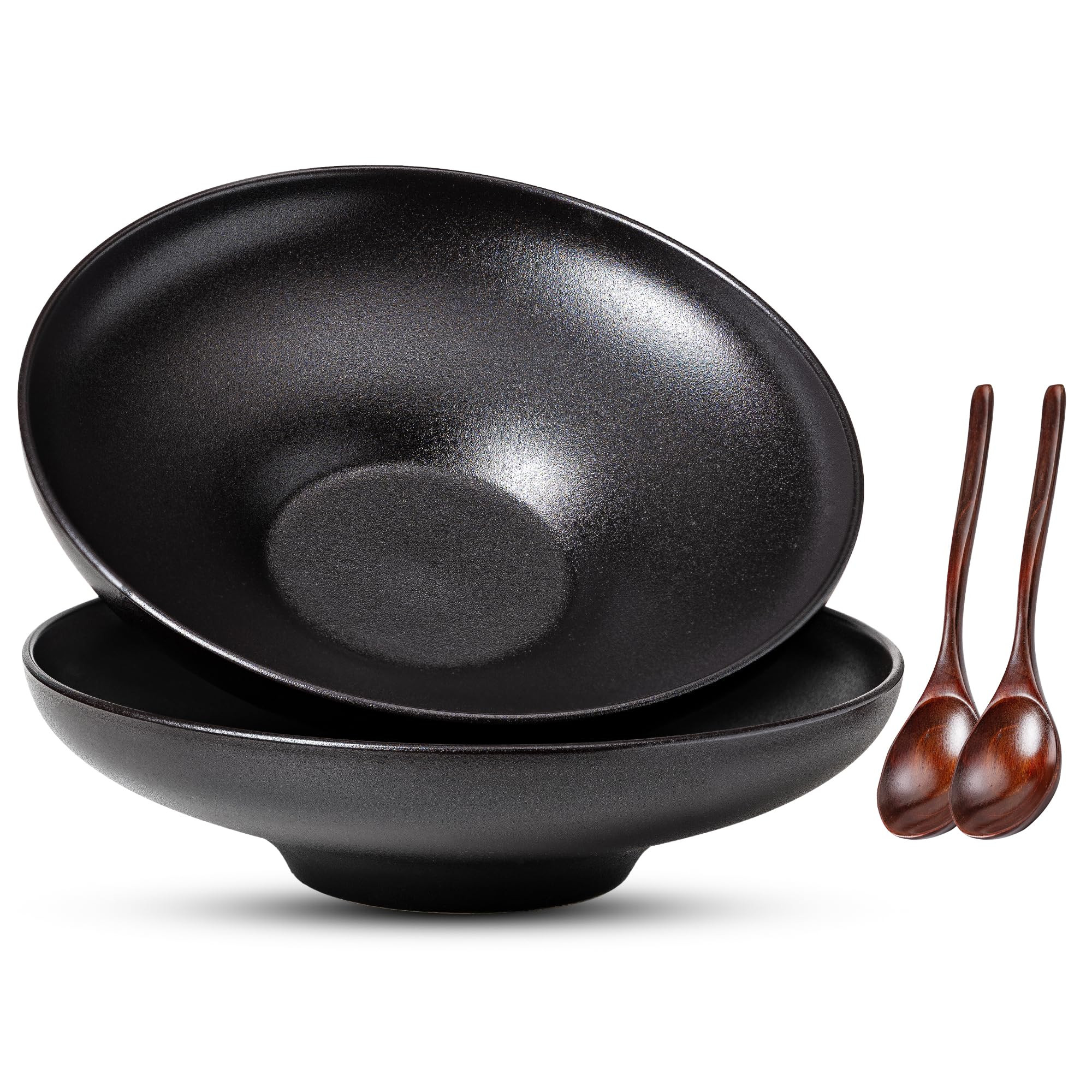 Ceramic Serving Bowls with Wooden Spoons Set of 2, Large Serving Bowl for Dinner Salad Soup Pasta... | Amazon (US)