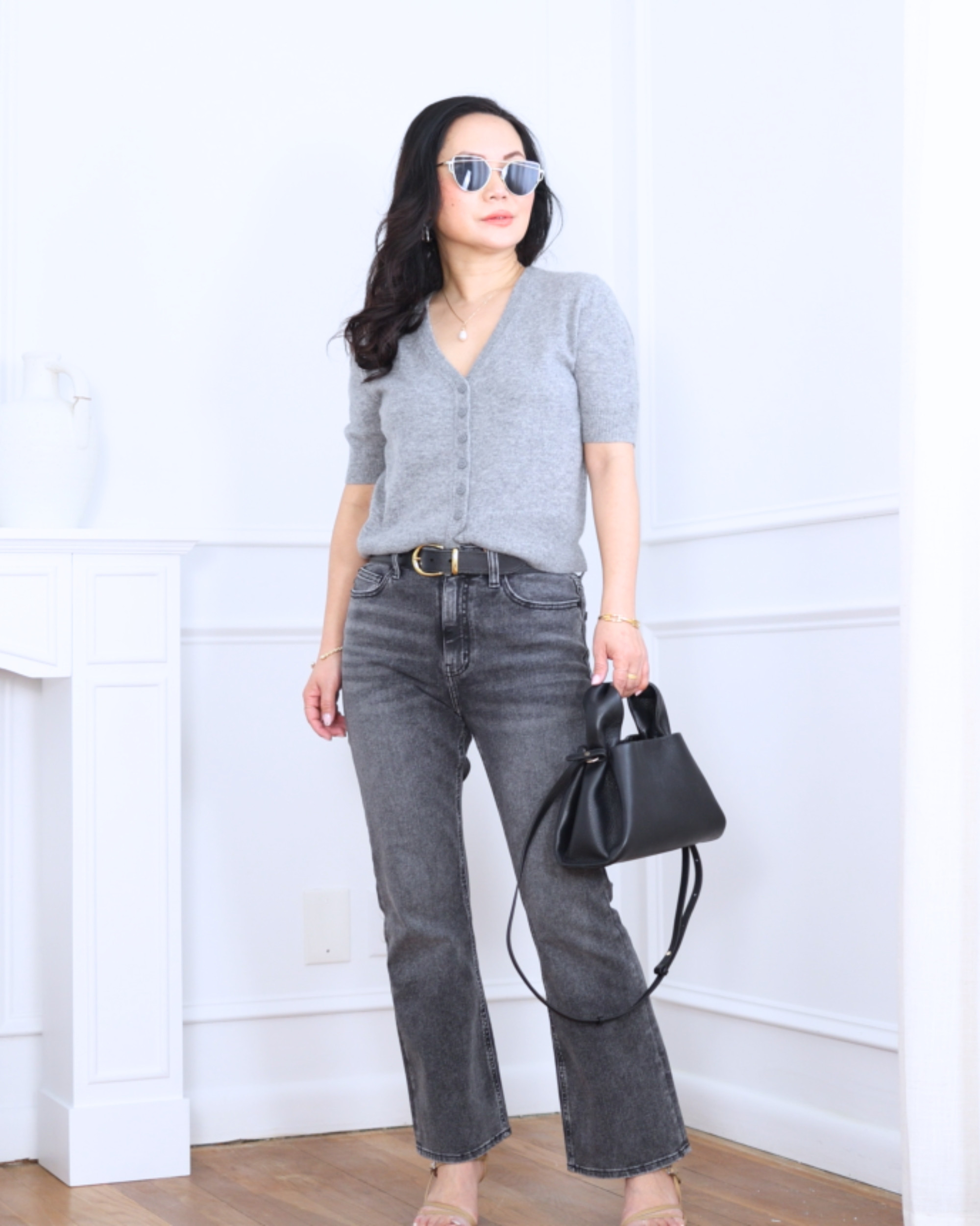 Short-sleeve cardigan paired with kick-flare jeans, finished with a Quince bag and strappy heels — easy, polished, and effortlessly put together from head to toe. I’m 5’2, wearing size XS.

#LTKootd #LTKPetite #LTKOver40