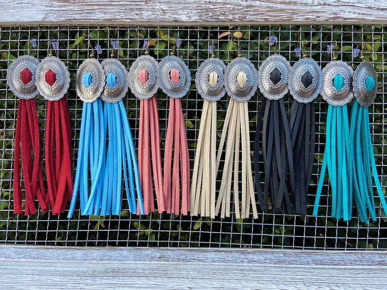Concho Fringe Earrings, Boho-western Earrings, Antique Nickel Concho Suede Earrings | Etsy (US)