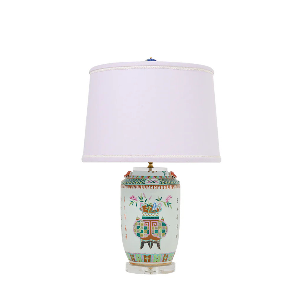 Famille Rose Lamp with Custom Lilac Shade | Blue Print