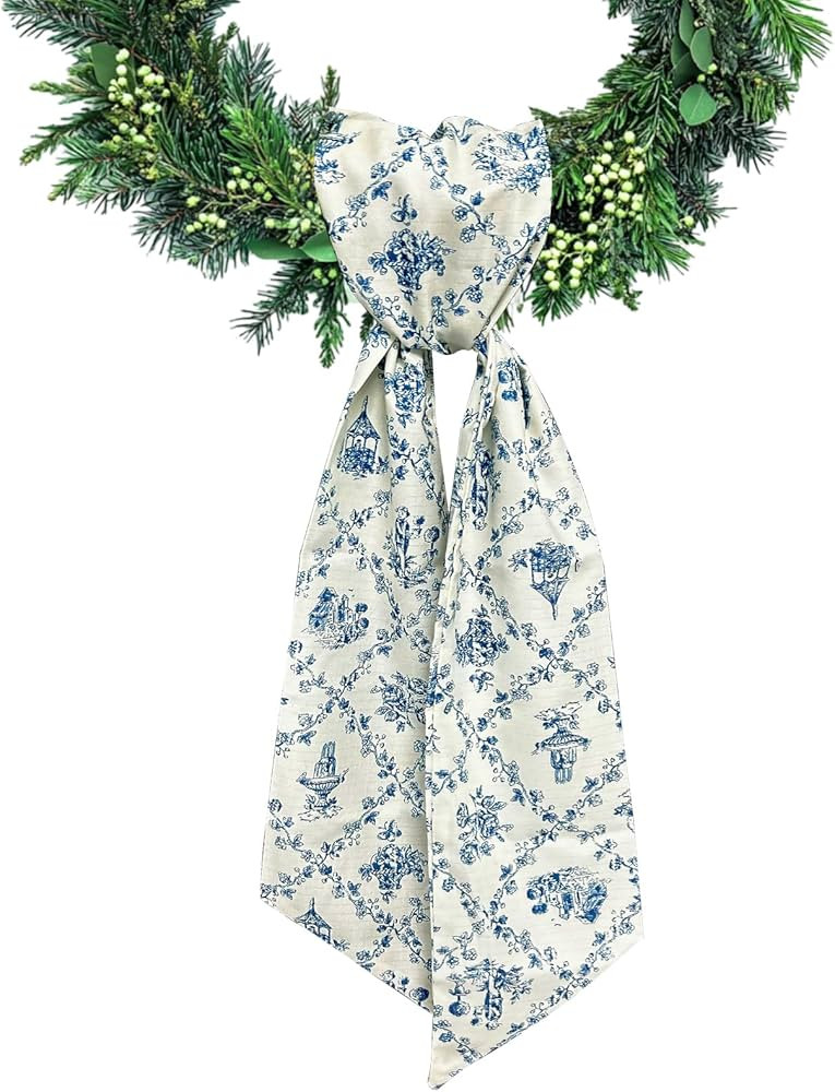 Wreath Sash for Front Door Blue Floral Wreath Satin Sash Burlap Garland Ribbon Accessories for Wr... | Amazon (US)