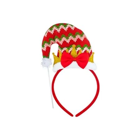 Lux Accessories Red Ribbon Christmas Hat Gold Glittery Princess Tiara Heaband | Walmart (US)