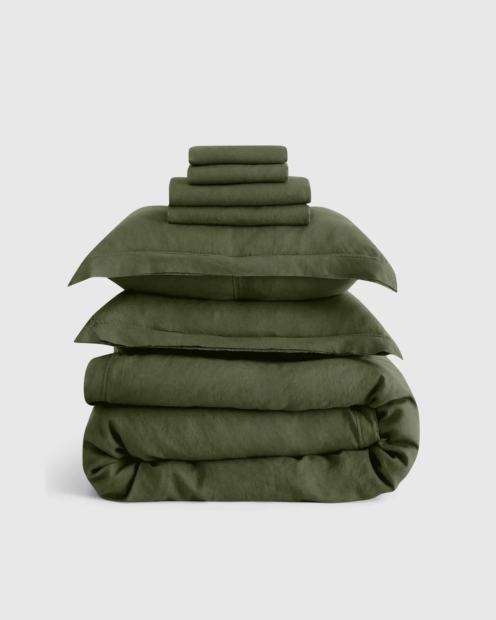 European Linen Double Flange Deluxe Bedding Bundle in Pine | Quince