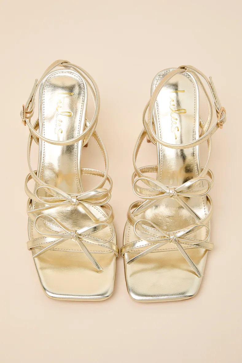Jennie Gold Strappy Bow High Heel Sandals | Lulus