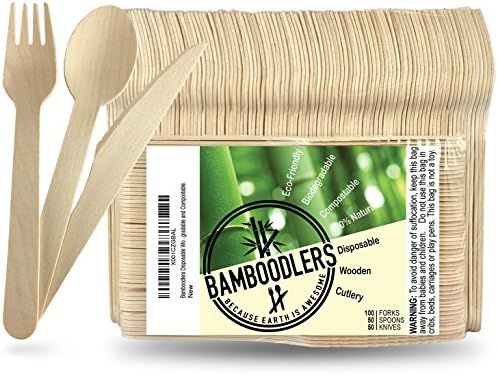 BAMBOODLERS Disposable Wooden Cutlery Set | 100% All-Natural, Eco-Friendly, Biodegradable, and Compo | Amazon (US)