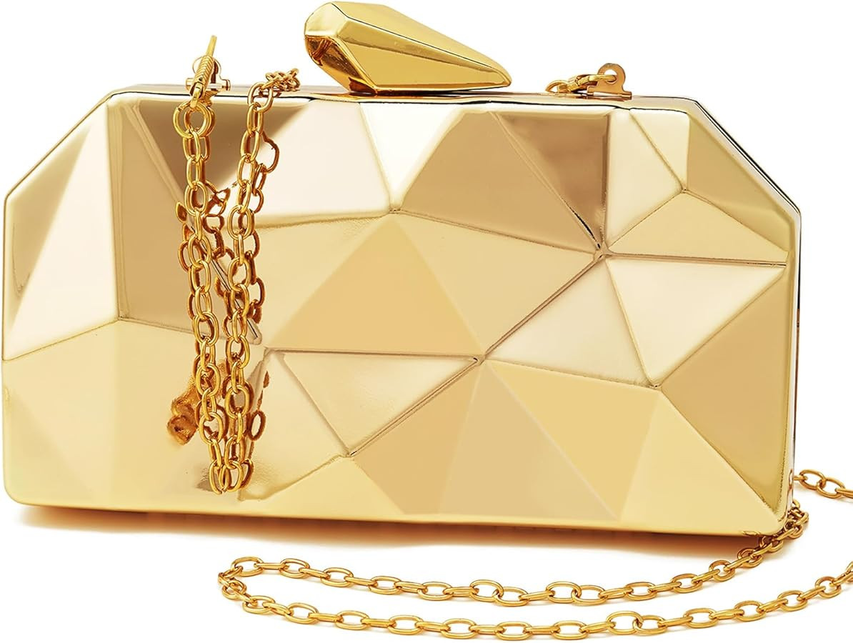 Women Lattice Pattern Metal Evening Clutch Bag,Geometric Evening Clutch Purse Handbag With Chain ... | Amazon (US)