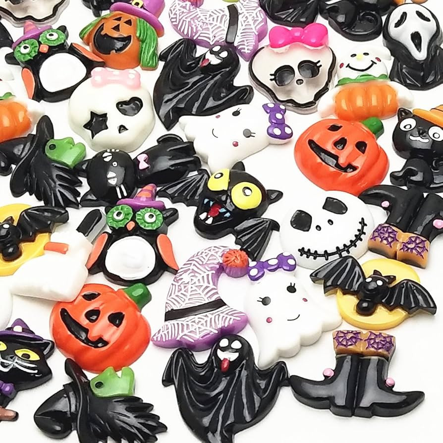 20/50/100pcs Mix Lots Halloween Pumpkin Skeleton Owl Bat Cat Resin Flatback Button Art Album Flat... | Amazon (US)