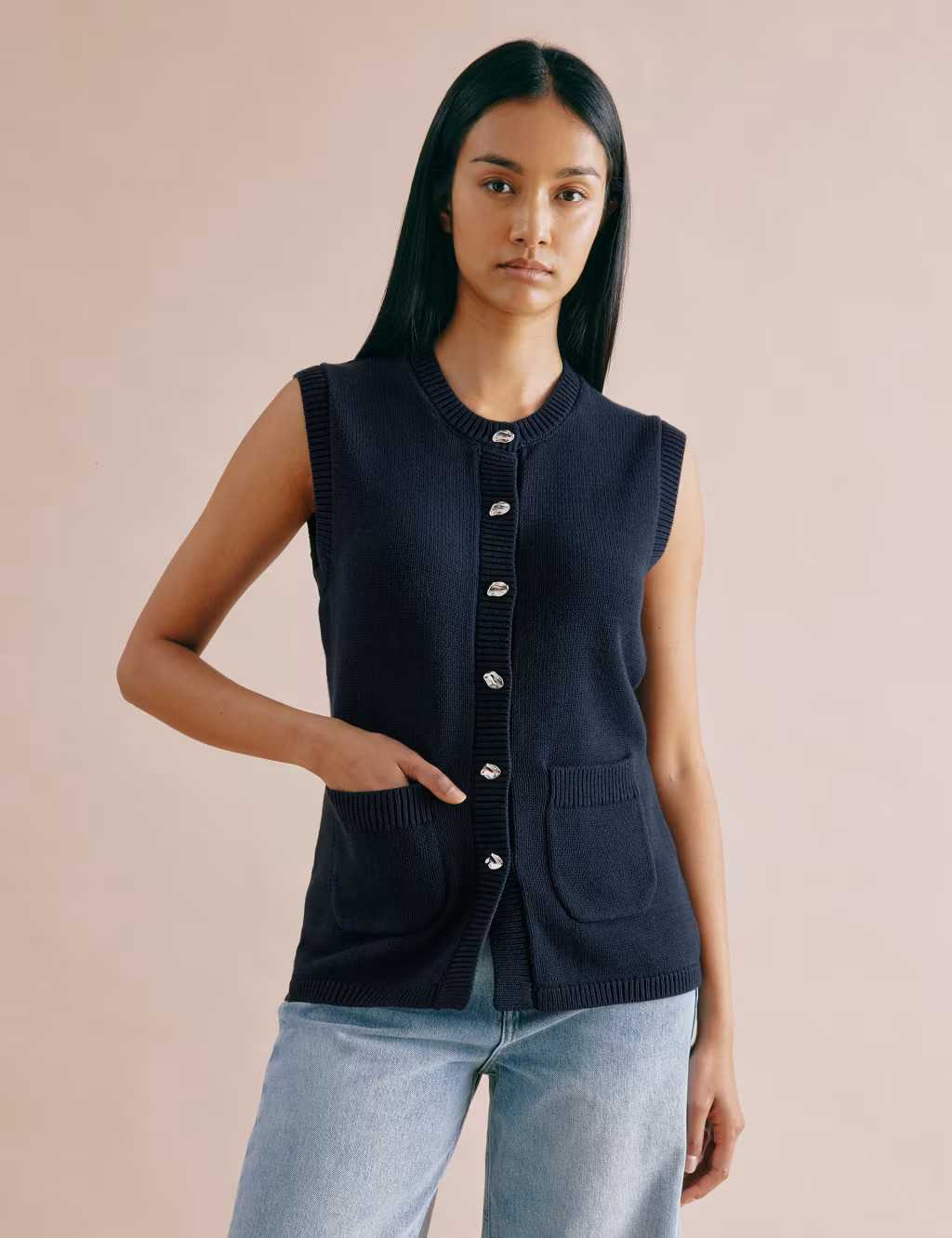 Pure Cotton Knitted Longline Waistcoat | Marks & Spencer (UK)