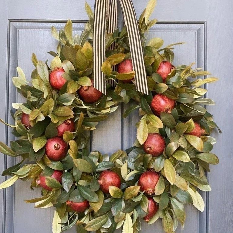 Autumn Wreath Fall Leaves Wreath Pomegranate Thanksgiving Day Decor for Front Door Christmas Deco... | Walmart (US)