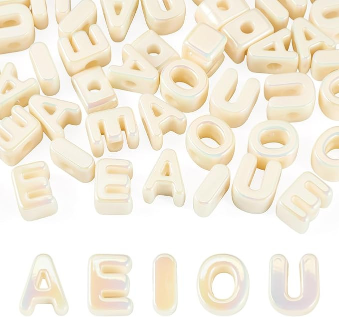 50Pcs 20mm Big Vowel Letter Beads Beige Large Hole Acrylic Alphabet Beads for Bracelets Making, U... | Amazon (US)