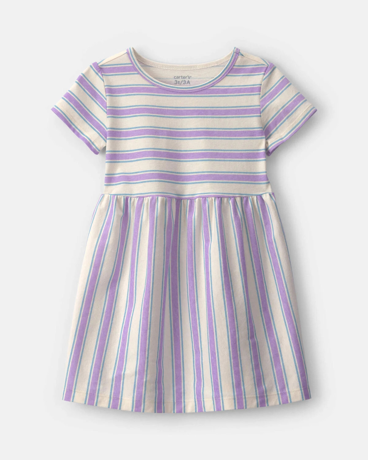 Toddler Girl Striped Short-Sleeve Dress - Purple/Ivory | Carter's | Carter's Inc