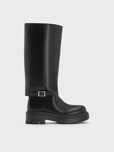 Davis Buckled Fold-Over Boots
    
         - Black | Charles & Keith UK