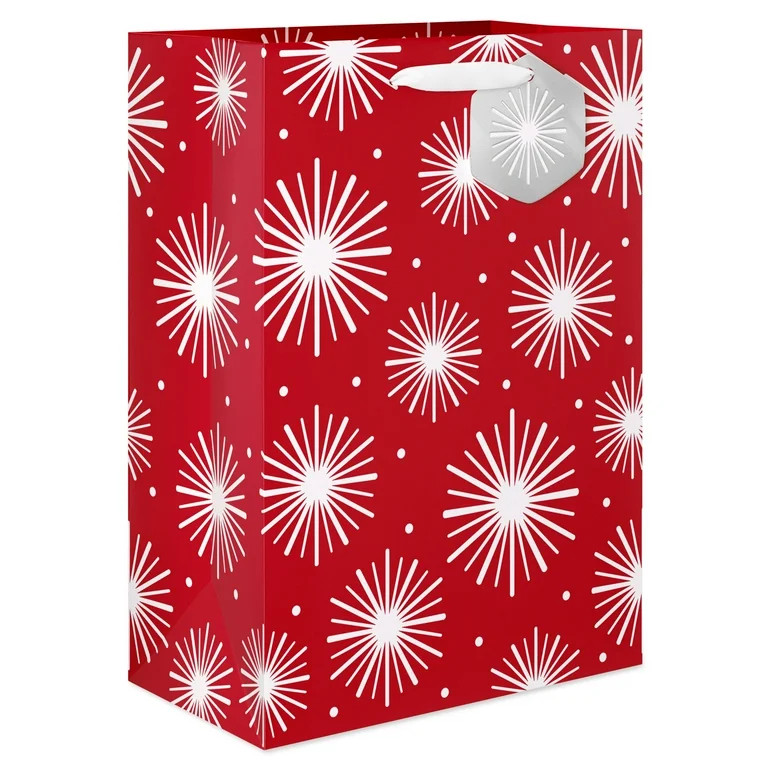American Greetings 10 in. Christmas Medium Red Gift Bag, Silver Starburst (1-Count) | Walmart (US)
