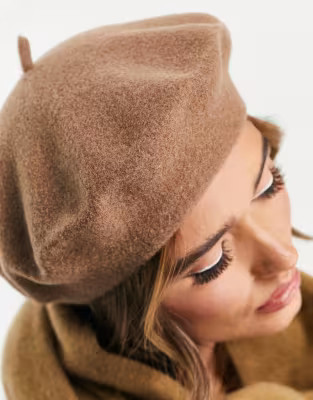 ASOS DESIGN wool beret in camel | ASOS (Global)