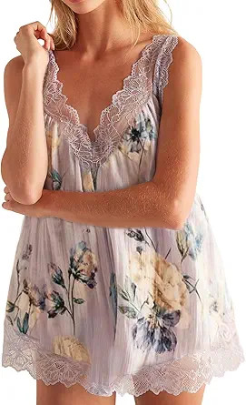 Womens Lace Trim Patchwork Loose Tunic Cute Floral Print Tank Tops for Layering Going Out Boho Fl... | Amazon (US)