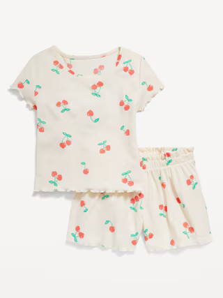 Ribbed Lettuce-Edge Pajama Top and Shorts Set for Girls | Old Navy (US)