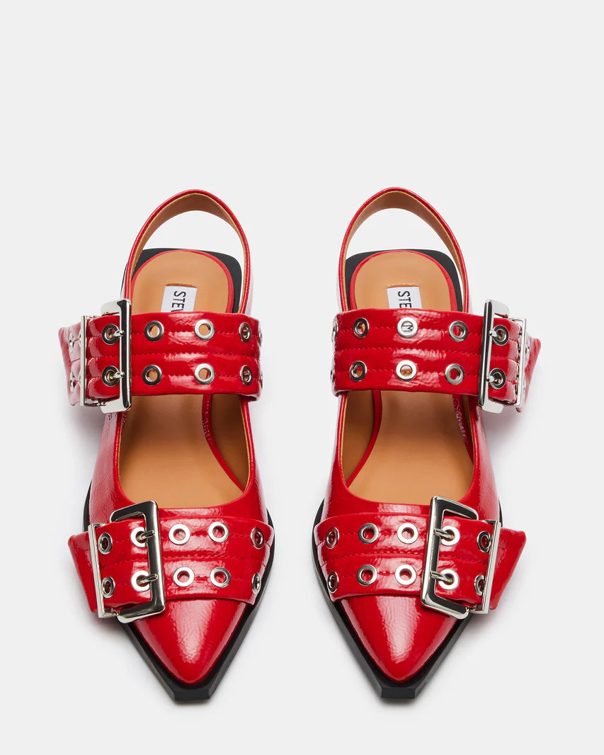 GRAYA Red Patent Slingback Flat | Women's Flats | Steve Madden (US)