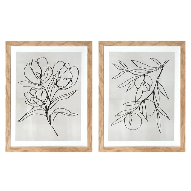 Crystal Art Gallery Contemporary Botanical Set of 2 Framed Prints, Neutrals - Walmart.com | Walmart (US)