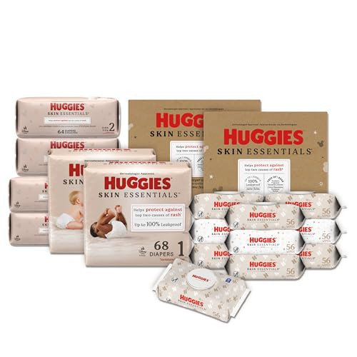 Huggies Skin Essentials Bundle: Huggies Skin Essentials Baby Diapers, Size 1 (8-14 lbs), 204 Count & Baby Diapers, Size 2 (12-18 lbs), 192 Count & Baby Wipes, 10 Packs, 560 Count (10 Packs of 56) | Amazon (US)