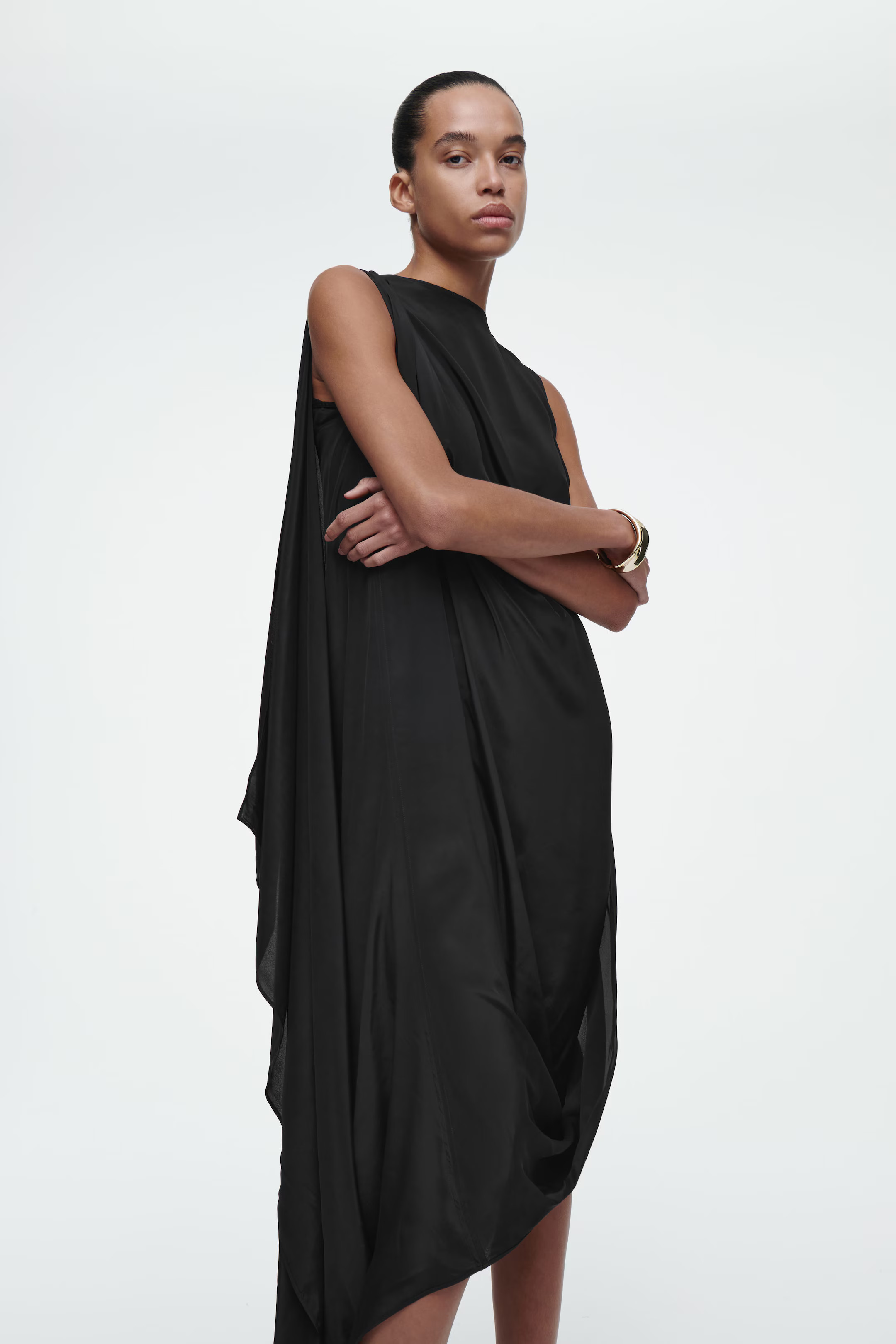 DRAPED BUBBLE MIDI DRESS - BLACK | COS | COS (AU)