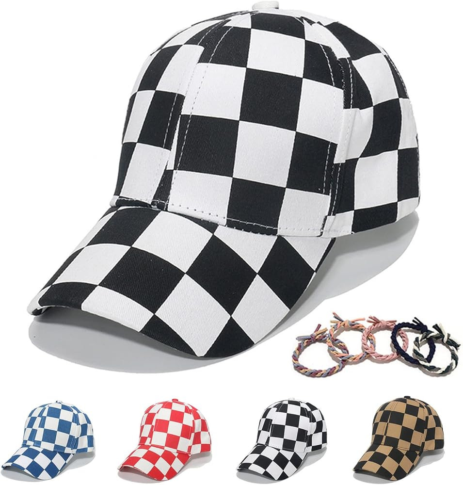 Unisex Checkered Print Baseball Cap Cotton Retro Dad Hat for Men Women Outdoor Sun Hats | Amazon (US)