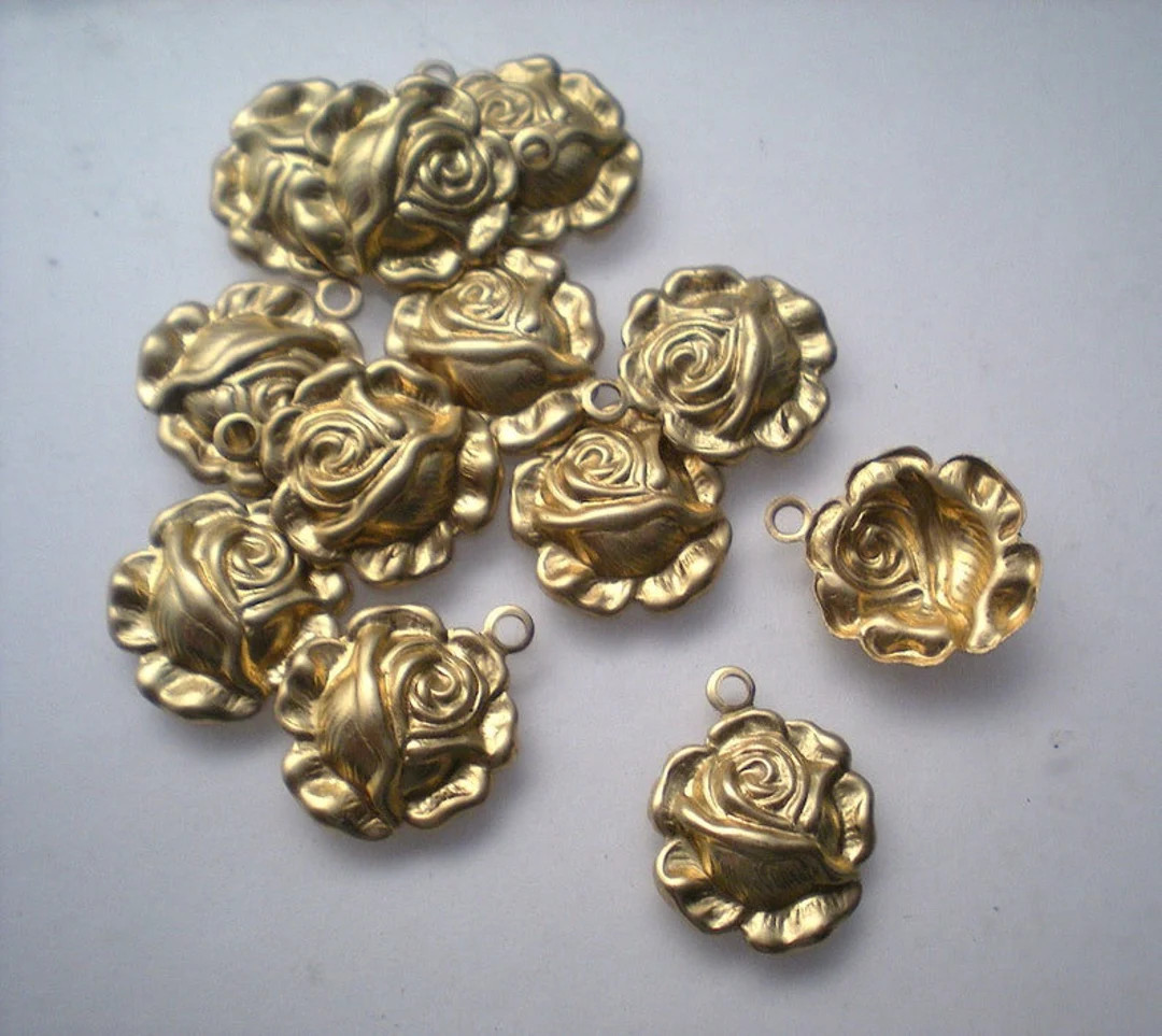 12 Tiny Brass Rose Flower Charms ZD223 - Etsy | Etsy (US)