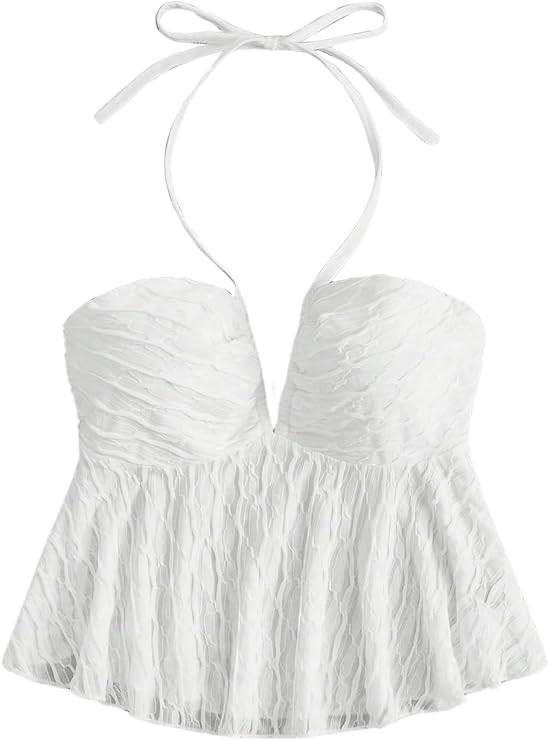 SHENHE Women's Tie Halter Neck Backless Ruffle Hem Sexy Peplum Crop Top Sleeveless Top | Amazon (US)