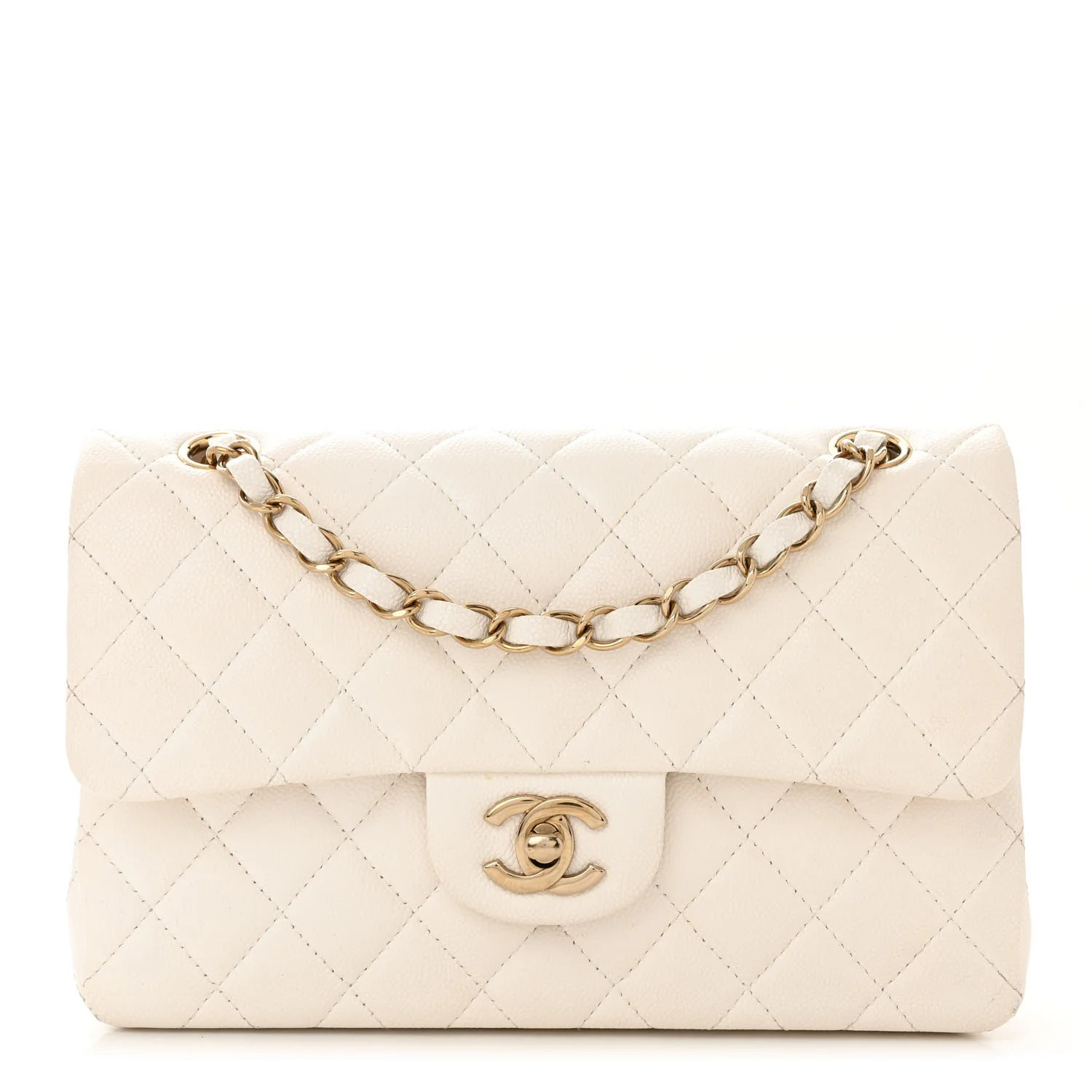 Caviar Quilted Small Double Flap White | FASHIONPHILE (US)